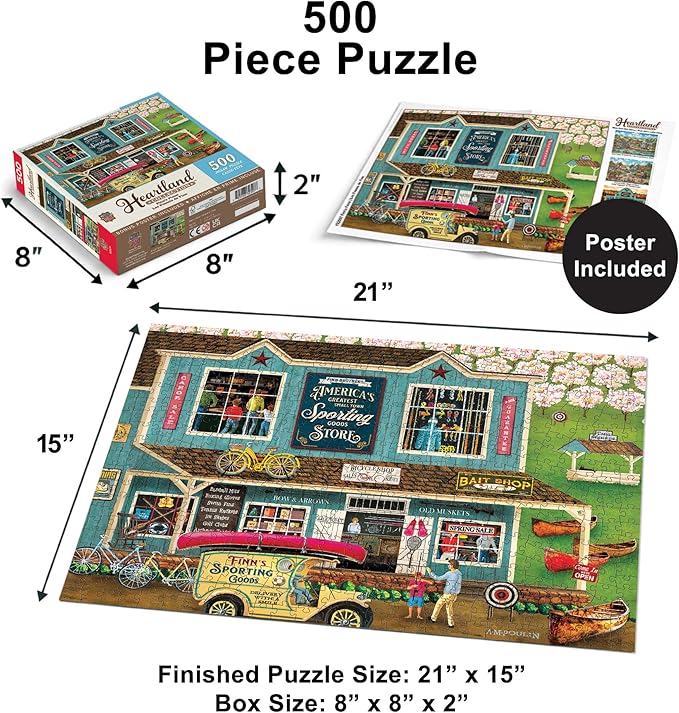 Masterpieces 500 Piece Jigsaw Puzzle for Adults - Finn's Finns - 15"x21" - Vintage Sporting Goods Store