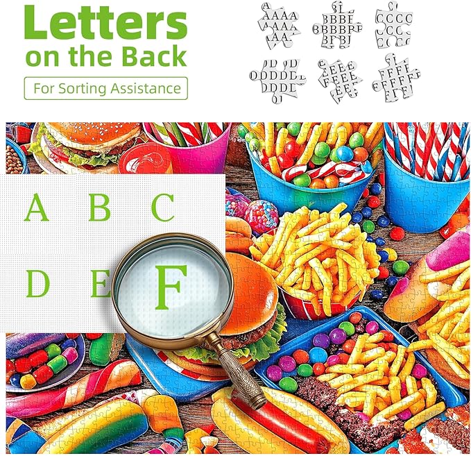 MINIWAN Hamburger 500 Piece Puzzles for Adults, Junk Food Feast Jigsaw Puzzle, 23x15 Inches with Unique Irregular Shaped Pieces for Relaxation & Home Wall Decor
