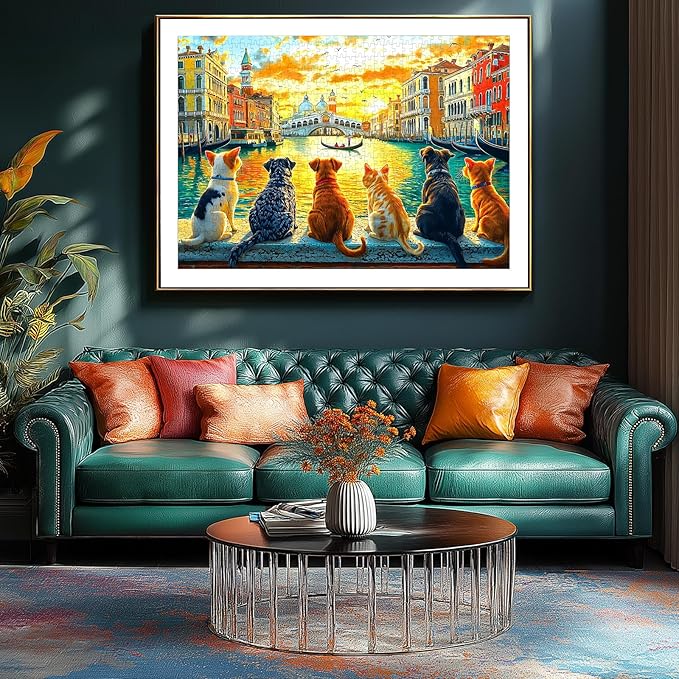 1000 Piece Jigsaw Puzzle for Adults, Sights of Venice with Dogs Challenging Puzzles for Adults 1000 Pieces, Party Game Gifts Decoration (27.5 x 19.7 Inch)