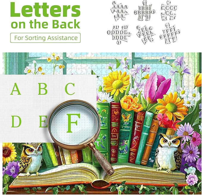 Puzzles for Adults 1000 Pieces, Wildflower Book & Owl Jigsaw Puzzles for Adults, AImpossible Hard Difficult Challenging for Family Fun Party Game Gifts Decoration, 27.5 x 19.7 inch