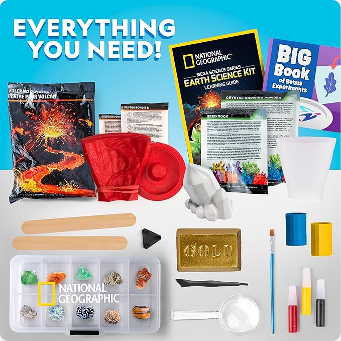 National Geographic Earth Science Kit – 100+ Science Experiments & Activities for Kids, Crystal Growing, Volcano Science Kit, Rock Collection, STEM Project Toy for Boys & Girls (Amazon Exclusive)