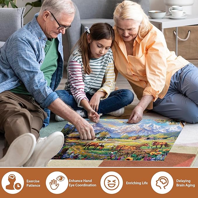 500 Piece Jigsaw Puzzle for Adults - Flowers, Mountain, Horse Themes - Funny Challenging Gift for Family Friends, 21 x 15 in