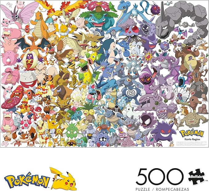 Buffalo Games – Pokemon: Kanto 151 500 Piece Jigsaw Puzzle Colorful Puzzle for Adults – Precision-Cut Pieces, Beautiful Artwork, and Hours of Relaxing Fun
