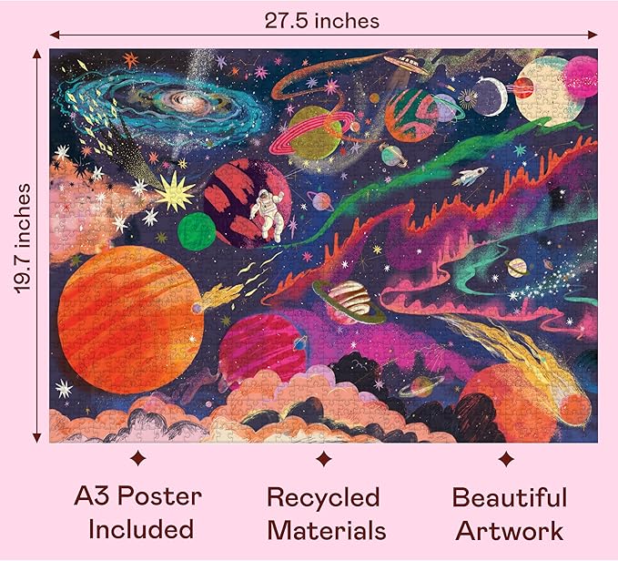 Elena Essex Puzzles for Adults 1000 Pieces - Outer Space, 1000 Piece Puzzle for Adults, Jigsaw Puzzles 1000 Pieces, Solar System Planet Spaceman Moon Space Puzzle, Size 28x20 inches