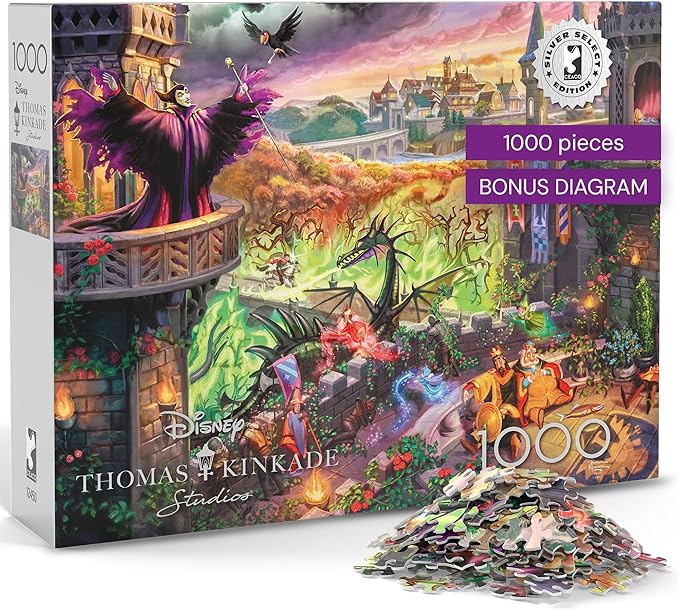 Buffalo Games - Silver Select Thomas Kinkade Disney Maleficent 1000 Piece Jigsaw Puzzle for Adults – Precision-Cut Pieces, Beautiful Artwork, and Hours of Relaxing Fun