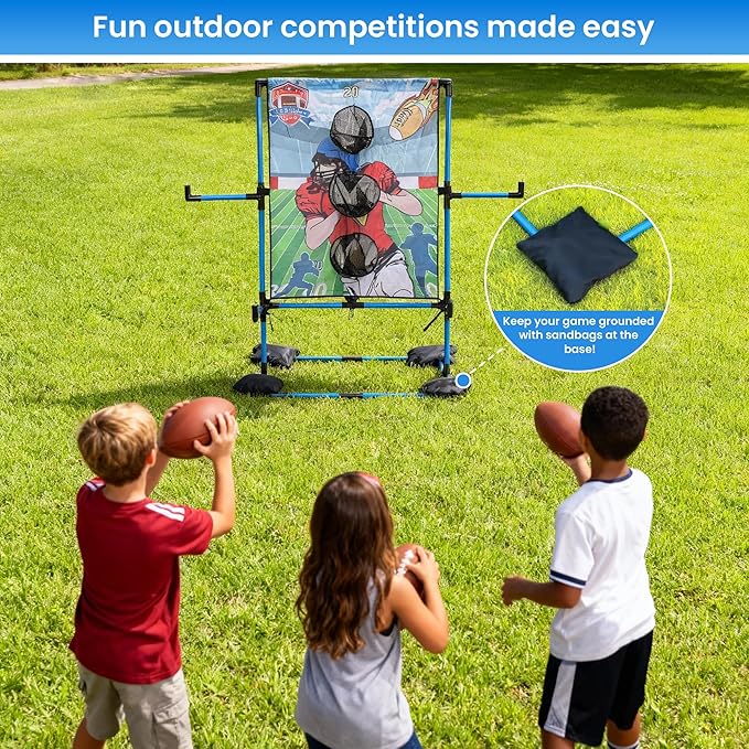 MABOZOO 2-in-1 Football Toss & Ring Toss Game Set for Kids, Dual Mode Indoor Outdoor Toys with 3 Inflatable Balls and 6 Rings, Football Throwing Target Games for Boys Girls 3-12