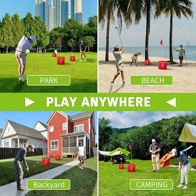 6 Holes-Outdoor Backyard Golf Game Set,Outdoor Yard Golf Chipping Game with 2 Clubs,Ball and Flag,Fun for All Crowd, Perfect for Beach,Park,Lawn and Camping