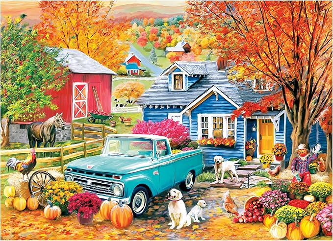 RoseArt - Soft Touch - Autumn Hill Cottage - 1000 Piece Jigsaw Puzzle, Autumn Country Scene Puzzle for Adults - Made in USA