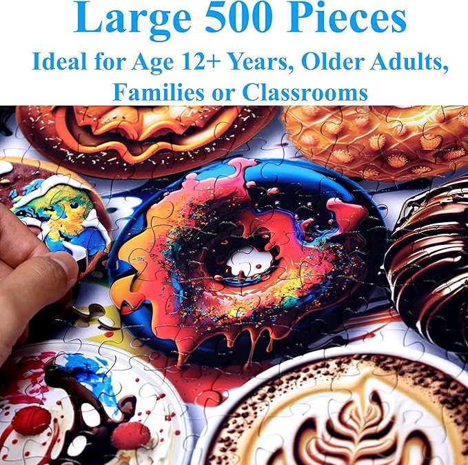 Think2Master Donuts 500 Pieces Jigsaw Puzzle with Very Large Pieces for Adults, Seniors & Families. Great Gift Ages 13+. Size: 26.8” x 18.9”