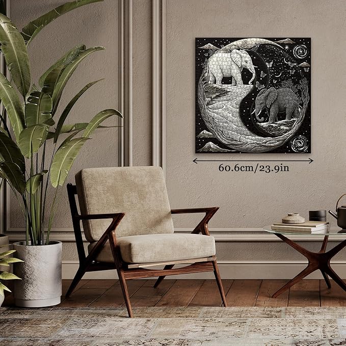 Elephant Moon Yin Yang Puzzle 1000 Piece for Adults, Stars River Tree Fantasy Jigsaw Puzzle, Galaxy Butterfly Mountains Animals Puzzles