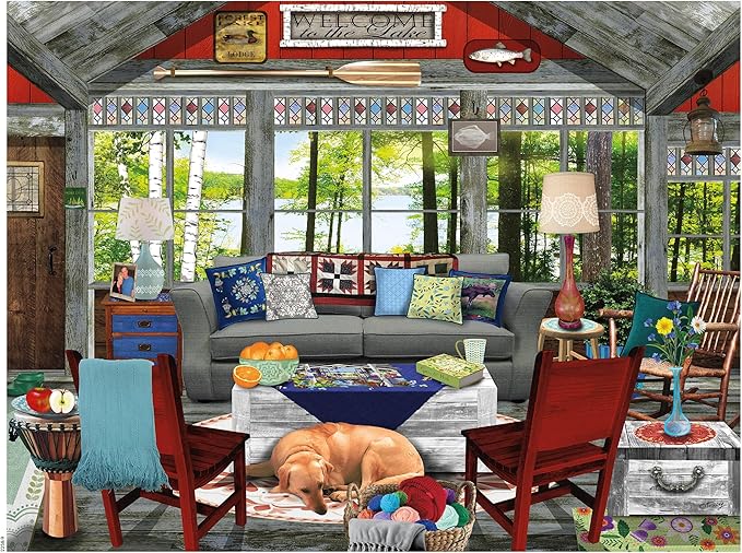 Ceaco - Tracy Flickinger - Lake Cabin - Oversized 300 Piece Jigsaw Puzzle, 24 x 18