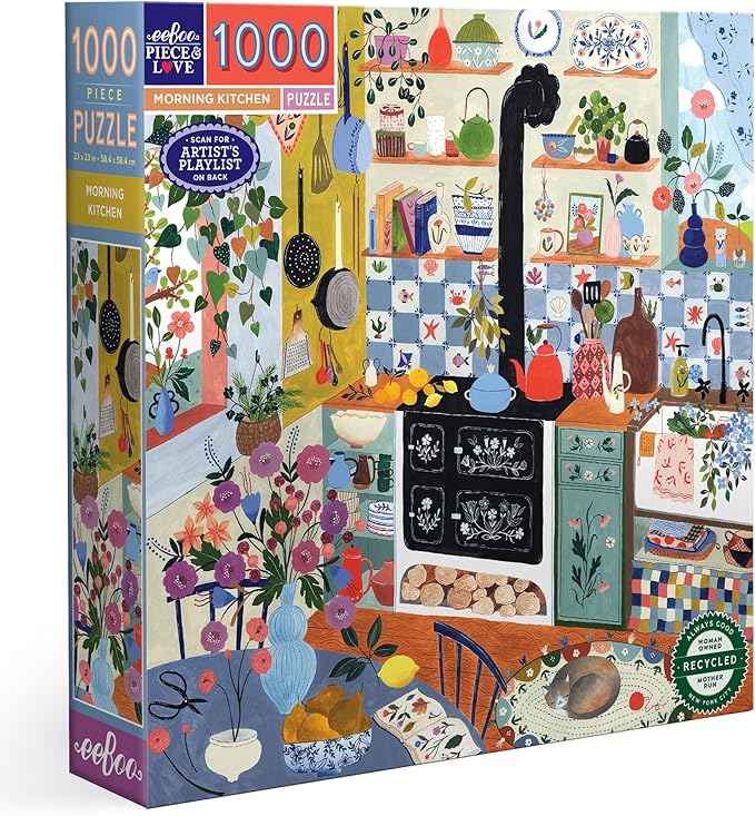 eeBoo 1000 Piece Puzzle - Morning Kitchen Jigsaw Puzzle for Adults, Square 23" x 23" Made with Recycled Board & Vegetable-Based Ink