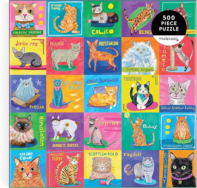 Mudpuppy Purr-FECT Portraits! – 500 Piece Family Jigsaw Puzzle with Colorful and Fun Illustrations of A Variety of Cats for Children Ages 8 and Up