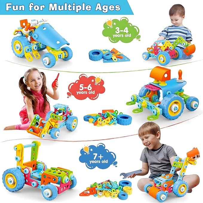 MOONTOY STEM Toys for 3 4 5 6 7 8+ Year Old Boy Birthday Gift, Building Toys for Kid Age 4-8 5-7 6-8 8-12, Preschool Educational Stem Kit Creative Activities for Boys Girls Christmas Idea Gift 118pcs
