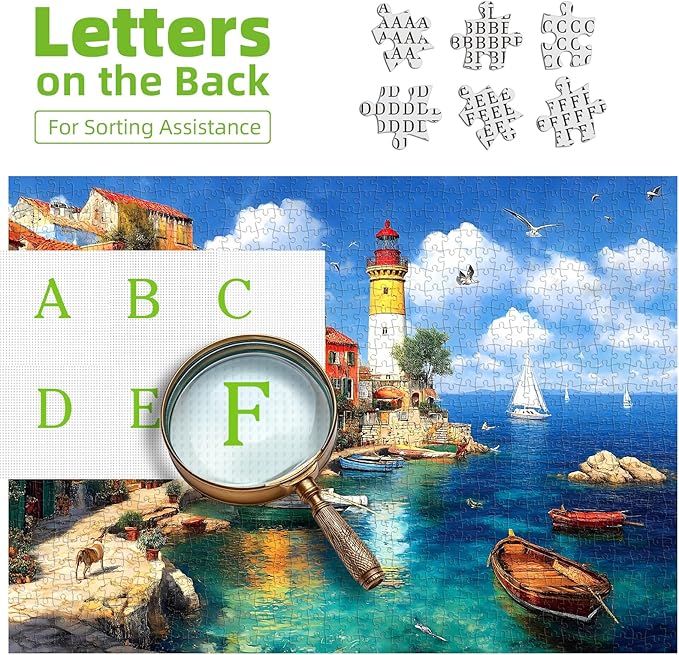 Summer Colorful Coastal Village 1000 Piece Puzzle for Adults, Fun Puzzles for Adults 1000 Pieces with HD Print & Poster, 27.5 * 19.7 in Dust Free, for Gifts Halloween Christmas Family Games Lovers