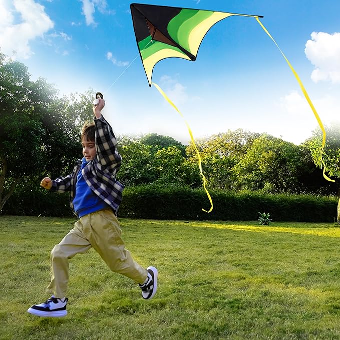 SYNCFUN Large Delta Kite Gradient Green– Easy to Fly for Kids and Adults, Beach Kite with 328 ft String for Outdoor Games and Activities