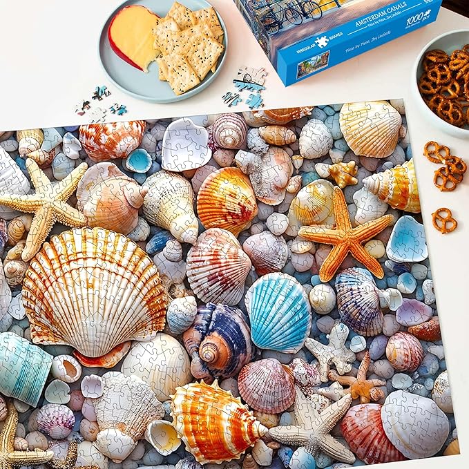 Bimkole Seashell Puzzles for Adults 1000 Pieces, Starfish Paper Jigsaw Puzzle 1000 Pieces - Fun and Challenging Family Decoration Puzzle Great Gift Idea, Finished Size is 31.5 x 16.14 in