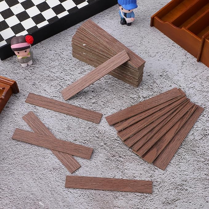 TOYANDONA 40pcs Miniature Dollhouse Flooring, Mini Floor Boards Self Adhesive Dollhouse Wood Flooring Peel and Stick for Dollhouse Accessories (Dark Brown)