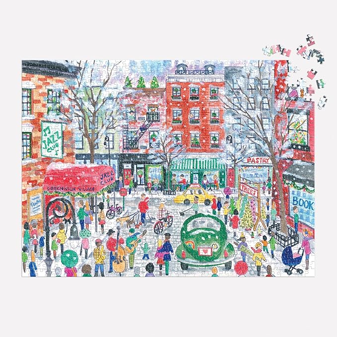 Galison Christmas in Greenwich Village – 1000 Piece Michael Storrings Jigsaw Puzzle Featuring Beautiful Artwork of The NYC Neighborhood in The Winter Time