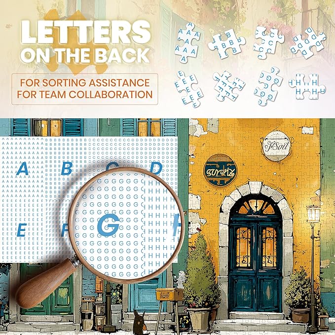 Puzzles for Adults 1000 Pieces, Fall Italy Town Street Vintage Landscape, 1000 Piece Puzzle for Adults Seniors, Jigsaw Puzzles 1000 Pieces with Letters on Back, Fun Gifts Decor, 1:1 Poster