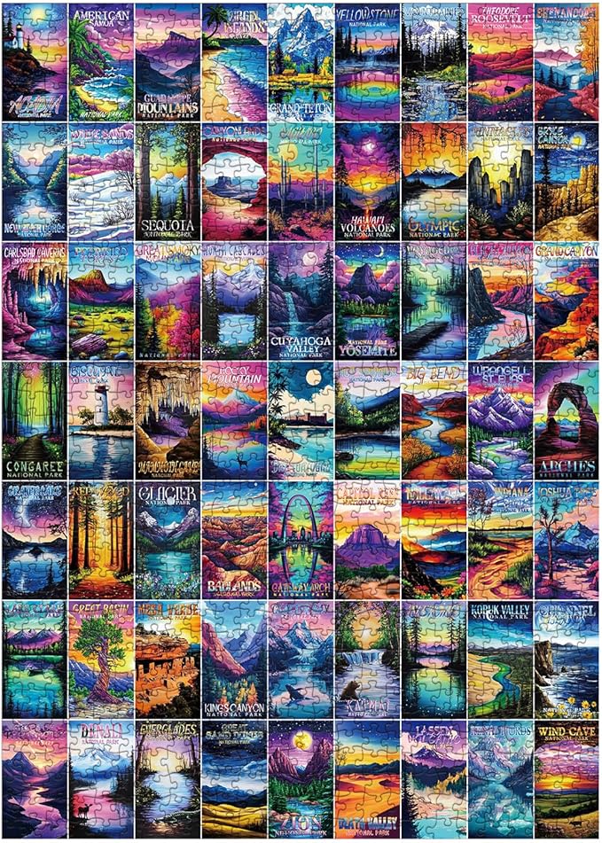 Colorful National Parks Landscape Puzzles for Adults 1000 Pieces, Beautiful Travel Collage Jigsaw Puzzle, Difficult Nature Art Puzzles