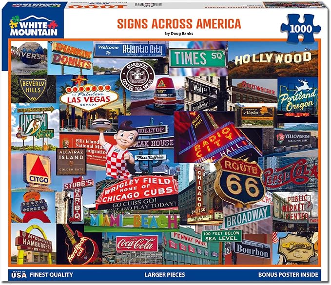 White Mountain 1000 Piece Jigsaw Puzzle Fun Collage Puzzles with Large Pieces Gift for Adults and Family 24"x30" - Signs Across America States