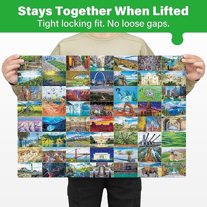 BenBen 1000 Piece Puzzle for Adults, Iconic America, 56 USA Landmarks, Travel Landscape Puzzle Including National Parks, Jigsaw Puzzles with Letters or Patterns on Back