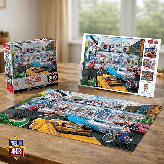 Masterpieces 550 Piece Jigsaw Puzzle For Adults, Family, Or Kids - Rock & Rolla Diner - 18"x24"
