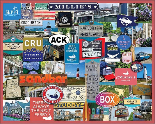 White Mountain 1000 Piece Jigsaw Puzzle State Collage Massachusetts Puzzles with Large Pieces Gift for Adults and Family 24"x30" - I Love Nantucket