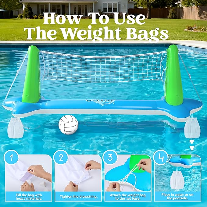 JOYIN Inflatable Volleyball Net & Basketball Hoops Pool Float Set; Balls Included for Kids and Adults, Summer Pool Game, Floaties, Volleyball Court (105”x28”x38”) Basketball (27.6”x23”),Green,Blue
