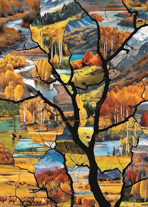 Puzzle for Adults 1000 Pieces, Stained-Glass Autumn Mountain Landscape Puzzle, Challening Impossible Difficult Hard Fun 1000 Pieces Jigsaw Puzzles for Adults
