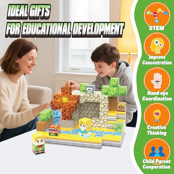 200PCS Magnetic Blocks - Light Up Magnetic Building Blocks Magnet Block Cubes Forest Set, STEM Montessori Sensory Stacking Toys for Kids Boys Girls Ages 3 4 5 6 7 8-12 Holiday Christmas Birthday Gifts