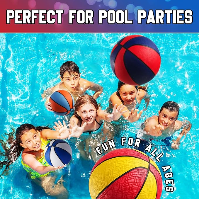 Rubber Mini Basketballs 7 Inch, Size 3 (Pack of 4) - Pool Basketball for Kids in Assorted Colors Indoor & Outdoor, Boys & Girls, for Small Hoops, Game Prizes, Arcade Games, w/Pump