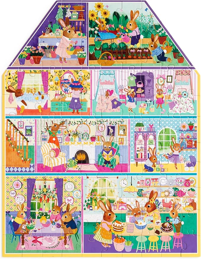 Mudpuppy Cottontail Cottage – 100 Piece Unique House Shaped Scene Puzzle with Colorful and Fun Illustrations of A Bunny Themed House for Children Ages 5-8