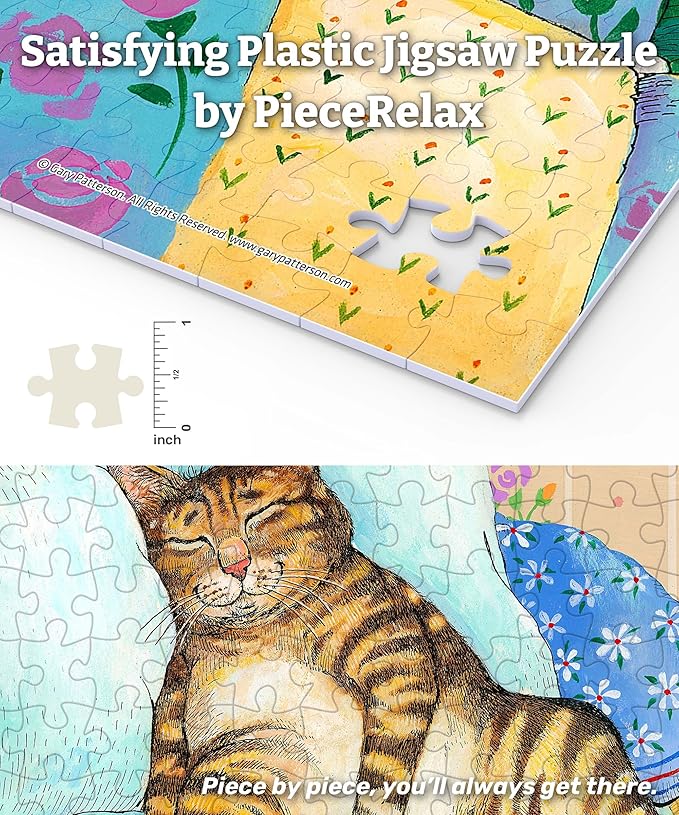 PieceRelax PieceClicks Plastic Jigsaw Puzzle for Adults 500 Pieces - Gary Patterson - Cat Nap - 18.8 X 12.6 Inches, Most Satisfying Table Games, No Glue Needed [U1061]