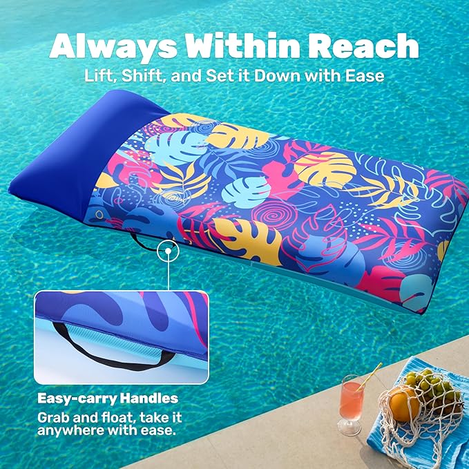 SLOOSH Inflatable Pool Floats Lounger - XL Fabric Covered Pool Mat Floaties for Adults, Ultra Comfort Water Floating Lounger with Headrest for Beach Lake Swimming Pool Float Raft 68"X34"