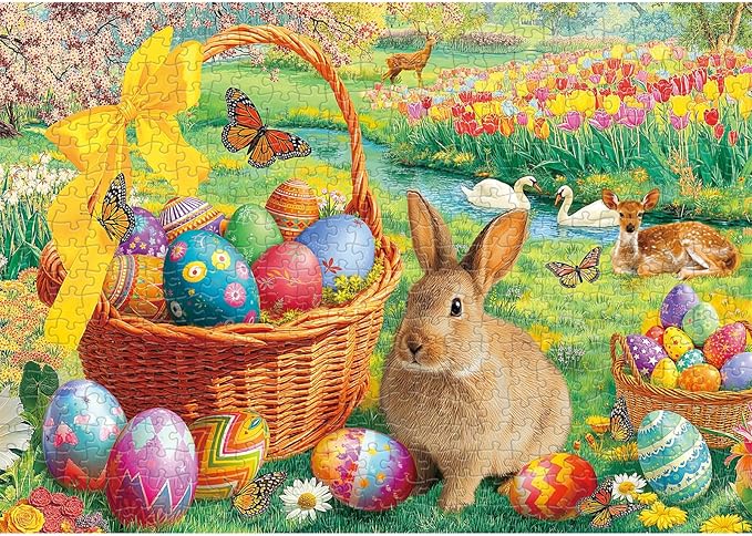 Sutinban Easter Puzzles for Adults 500 Pieces - Adorable Bunny, Colorful Eggs & Spring Garden Scene, Family Holiday Activity Puzzle Gift for Adults Senior