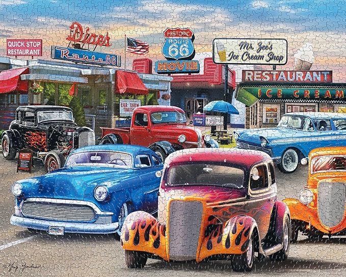 Springbok's Classic Car Show 1000 Piece Puzzle for Adults Showcases Hot Rods and Classic Cars in All Their Colorful Glory. - Made in The USA