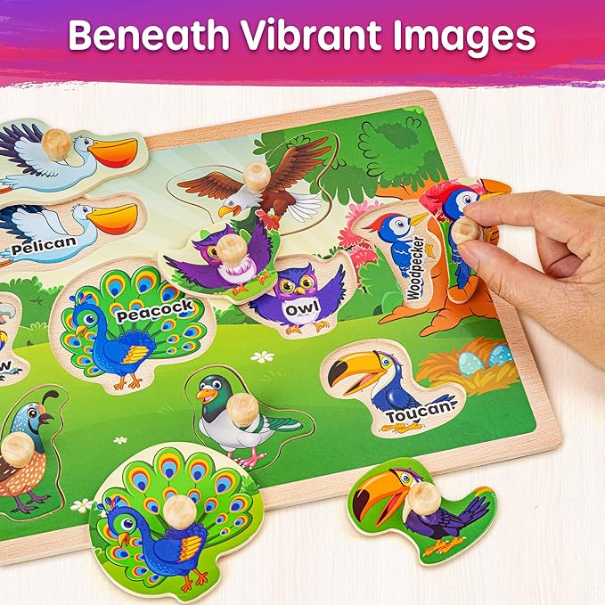 SYNARRY Wooden Puzzles for Toddlers 1-3, 6XSET Animals Puzzles for Toddlers 2-4 with Rack, Toddler Puzzles Ages 2-4, Kids Learning Educational Montessori Toys, Easter Basket Stuffers for Boys Girls