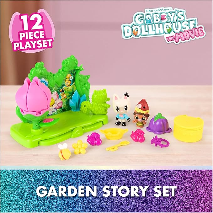 Gabby's Dollhouse: The Movie, Garden Story Set, Pandy Paws & Kitty Gnome Figures and 9 Dollhouse Accessories, Kids Toys for Girls & Boys Ages 3 and Up