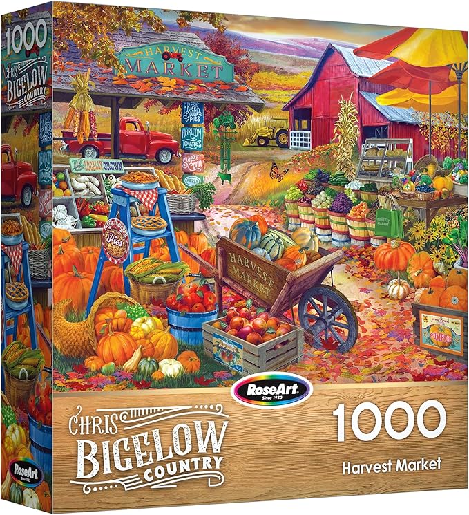 RoseArt - Bigelow Country - Harvest Market 1000 Piece Jigsaw Puzzle, Autumn Farm Market Puzzle for Adults