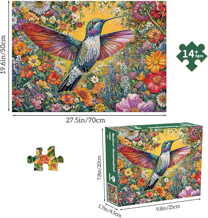 Jigsaw Puzzles for Adults 1000 Pieces, Interlock Perfectly No Dust, Impossible Difficult Hard Fun 1000 Piece Jigsaw Puzzles for Adults-1:1 Poster-Radiant Hummingbird