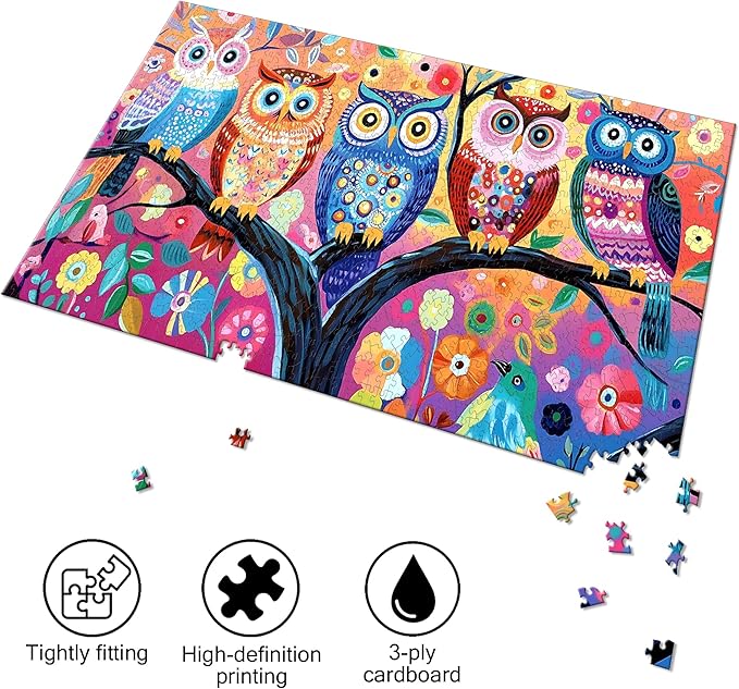 Bimkole Owl Puzzles for Adults 1000 Pieces, Animals Paper Jigsaw Puzzle 1000 Pieces - Fun and Challenging Family Decoration Puzzle Great Gift Idea, Finished Size is 31.5 x 16.14 in