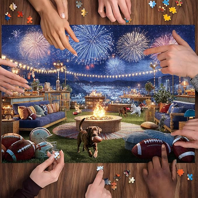 500 Pieces Puzzle for Adults, American Football Rooftop Party Fireworks Jigsaw Puzzle, Puzzles for Adults 500 Pieces, Perfect for Sports Fans, 20.5 X 15 in