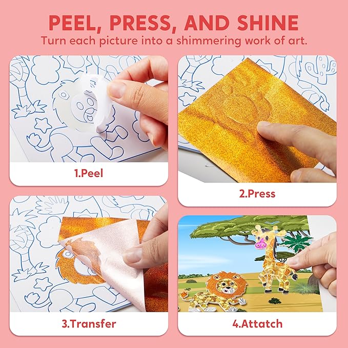 Klever Kits Foil Art Kit for Kids - Arts & Crafts Supplies, Mess Free Coloring, Animal Foil Foam Stickers, Creative Travel Toys, Birthday Gifts for Boys & Girls Ages 4 and Up