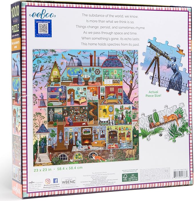 eeBoo 1000 Piece Puzzle - Alchemist's Home Jigsaw Puzzle for Adults, Square 23" x 23" Made with Recycled Board & Vegetable-Based Ink
