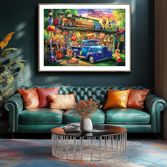 1000 Piece Puzzle for Adults, Vintage Musical Instrument Store Jigsaw Puzzles, Colorful Funny Puzzle, Perfectly Fitting Pieces, Home Decor Birthday Party Gift for Adults Seniors 27.5" x 19.7"