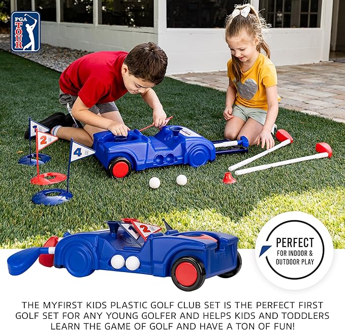 Franklin Sports Kids Toy Golf Set - PGA Tour MyFirst Plastic Golf Clubs + Balls Set for Kids + Toddlers - Mini Toy Righty + Lefty Clubs - Includes Carry Case, (2) Tees, (4) Balls, (4) Holes with Flags