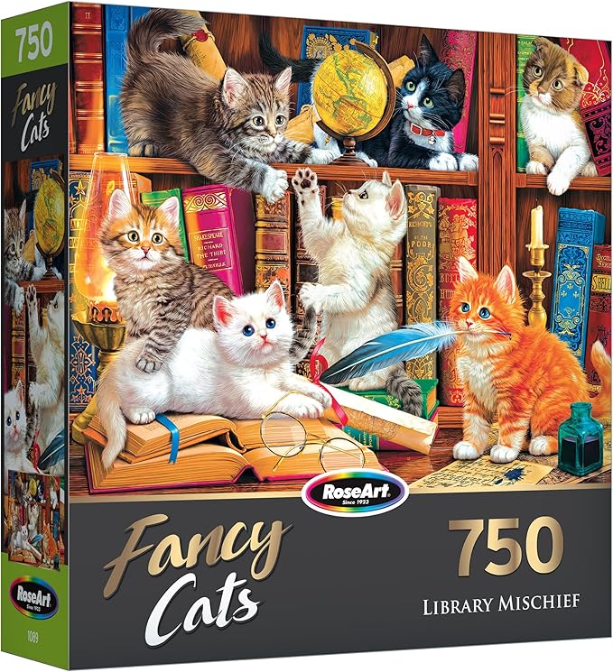 RoseArt - Fancy Cats - Library Mischief - 750 Piece Jigsaw Puzzle for Adults