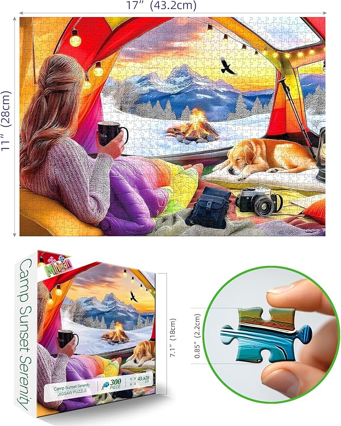 Winter Tent View 300 Piece Puzzle for Adults, Fun Puzzles for Adults 300 Pieces with HD Print & Poster, 17"x11" Dust Free, for Gifts Halloween Christmas Family Games Lovers